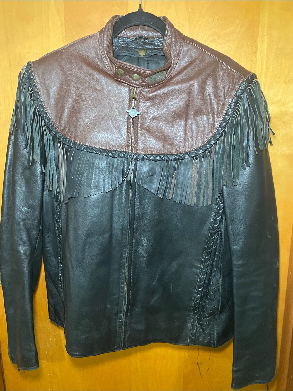 Harley-Davidson Willie collab Black Leather Jacket with Brown Yoke and Fringe